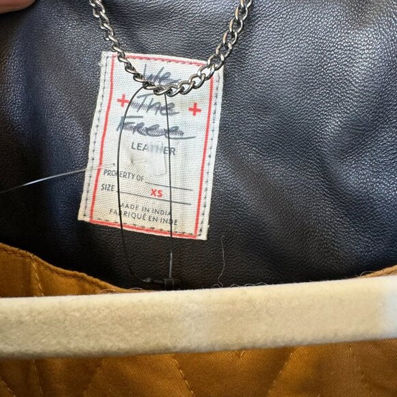 New Free People We The Free Leather Bomber Jacket Coat Collared in Black - Picture 7 of 10